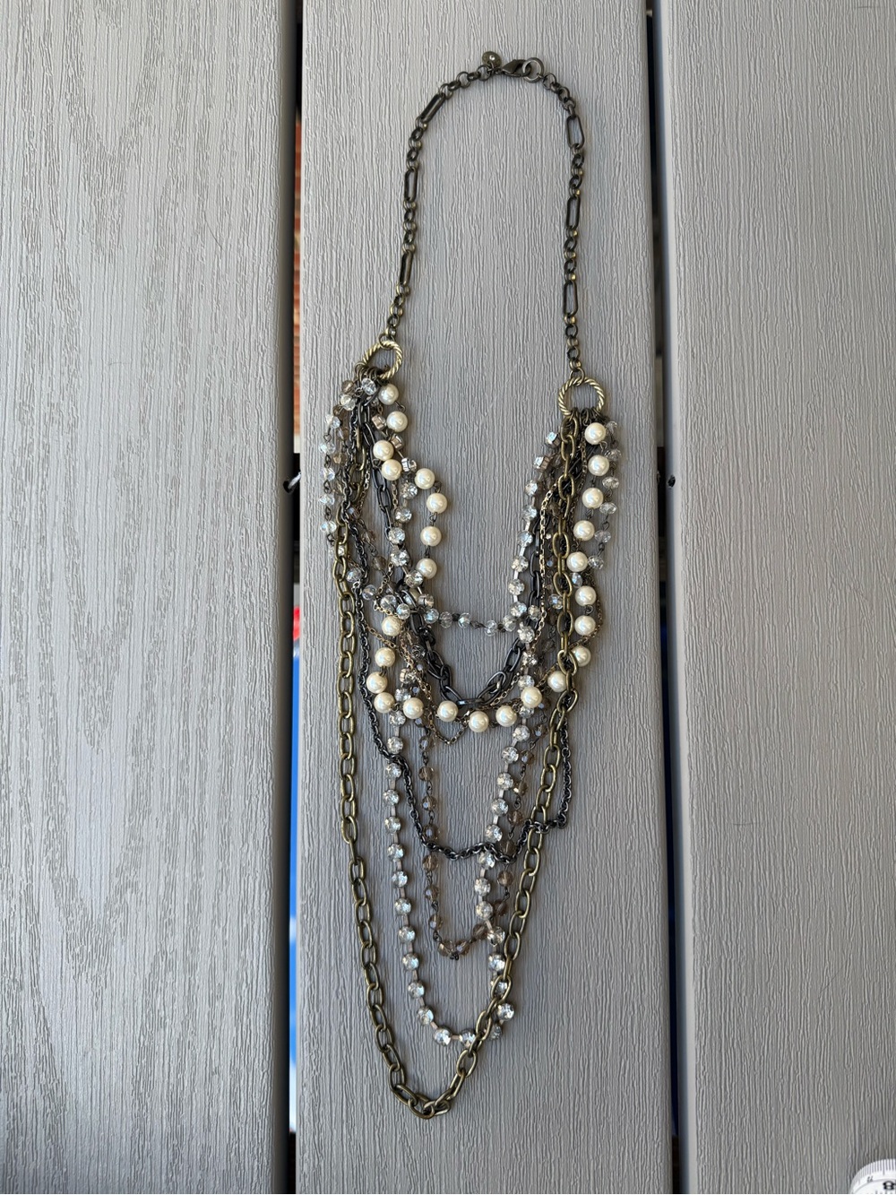 Anthropologie Multi Strand Pearl Rhinestone Mixed Chain Statement Necklace